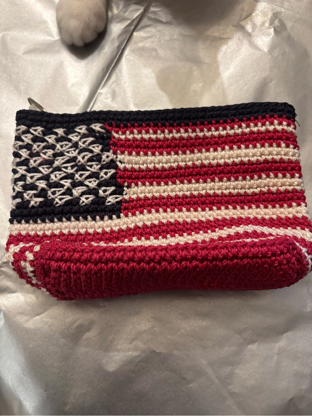 The Sak Crocheted American Flag Cosmetic Pouch - Red, White & Blue